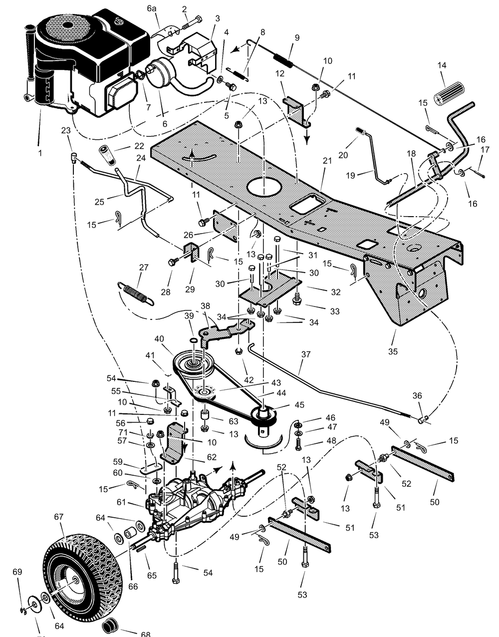 Motion Drive Diagram and Parts List for 309005X10A 2001 Briggs and Stratton Lawn Tractor